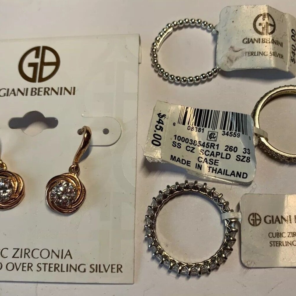 3 Giani Bernini Ring Lot Sterling Silver New W/ Tags + Earnings $230 Retail Cost